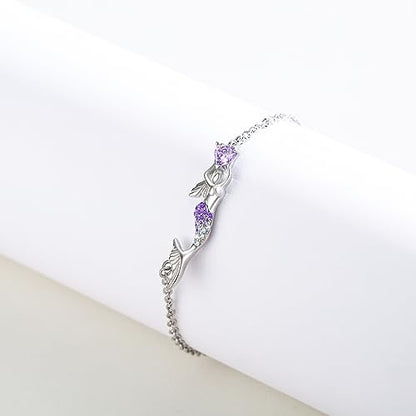 925 Sterling Silver Bohemia Hawaiian Beach Mermaid Floral Bracelet Birthday Graduation Gifts for Women with Gifts Box - style: 10B-Mermaid（Purple）