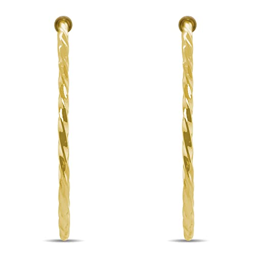 Clip On Spring Hoop Earrings for Non-Pierced Ears - color: Gold-Tone Twisted, size: 60mm
