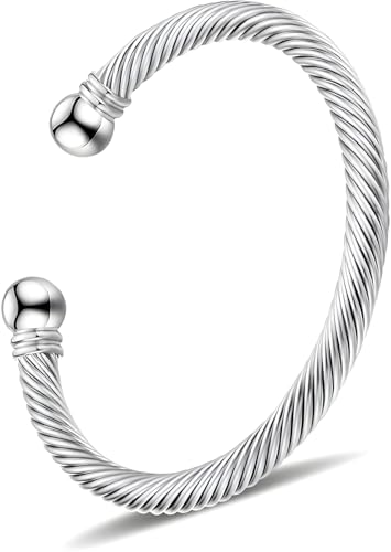 OSIRIDEH2 Stainless Steel Twisted Cable Wire Bracelets Adjustable Open Cuff Bangle Bracelet Vintage Jewelry Gift for Women - color: silver cable bracelet