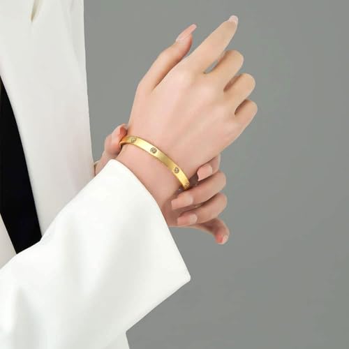 MYNENEY Womens Bracelets Stainless Steel Pave Cubic Zironia Stackable - color: 6mm-Crystal Gold, size: 6.3 Inch