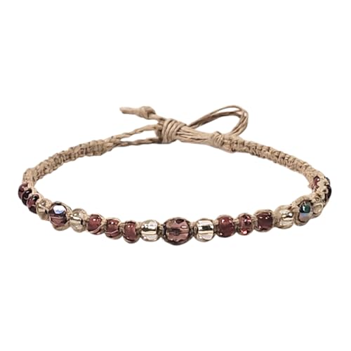BlueRica Hemp Anklet with Glass Beads - style: Purple