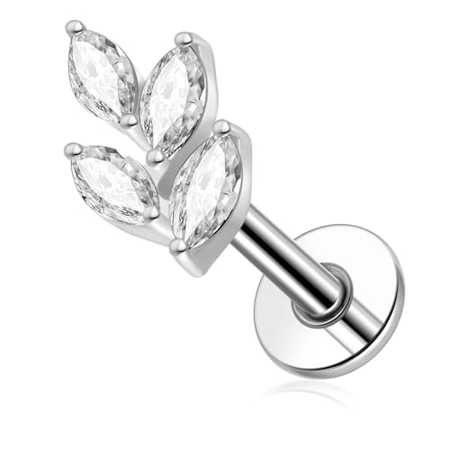 G23 Titanium Flat Back Earrings Studs 20g 18g 16g F136 Titanium Labrets Press Fit Threadless Push In Dainty Cartilage Helix Conch Lobe Lip Tragus Piercing Jewelry Push Back - style: 4eye-clear