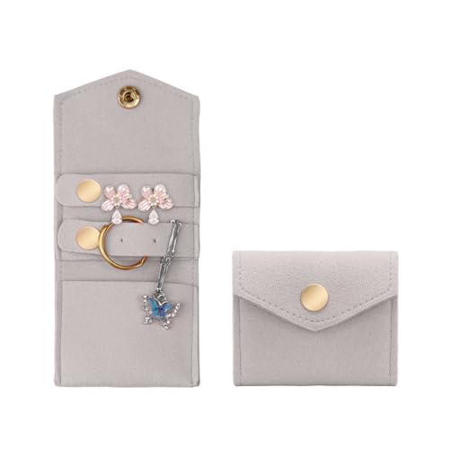 Mini Travel Jewelry Roll Bag with Buckle, Portable Foldable Travel Jewelry Case, Microfiber Small Jewelry Bags for Rings, Earrings, Necklaces (Grey) - color: Grey