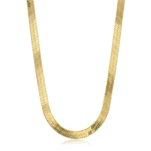 Herringbone Chain Necklace for Women Men 18K Gold Over Italian 925K Stamped Solid Sterling Silver, 3.4mm-5.5mm-7mm-9.4mm-11mm Wide Flat Snake Chain, Made in Italy - size: 16 Inch, style: WIDTH - 11MM