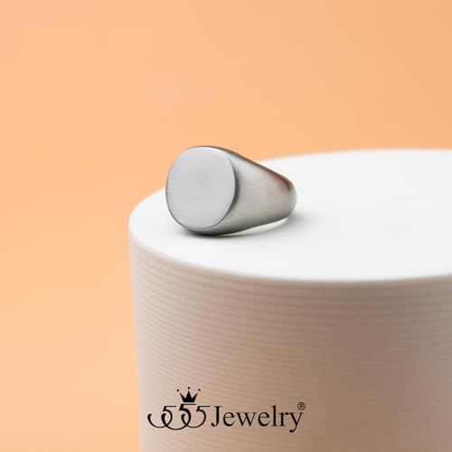 555Jewelry Stainless Steel Solid Plain High Polish Round Signet Ring for Men - color: Silver Matt
