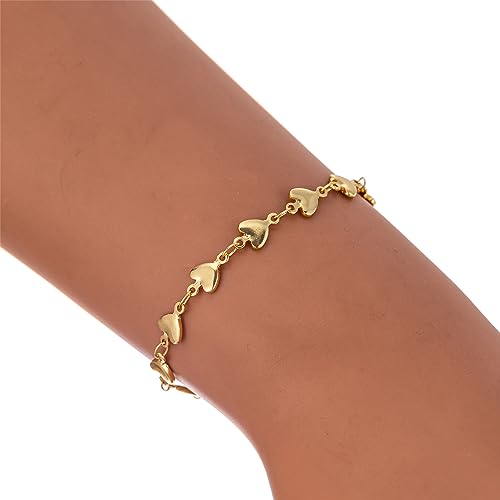 14K White Gold Plated Link Bracelet for Women Heart Star Round Beaded Charms Dainty Chain Simple Jewelry Gifts - color: heart link-2