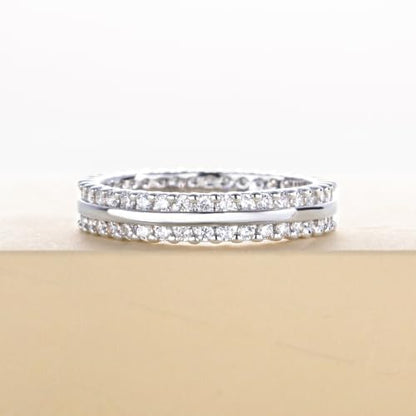 Cubic Zirconia Eternity Wedding Band Rings Round Cut 5A Grade D Color CZ Stacking Band Engagement Promise Rings for Women - style: Double Round-b