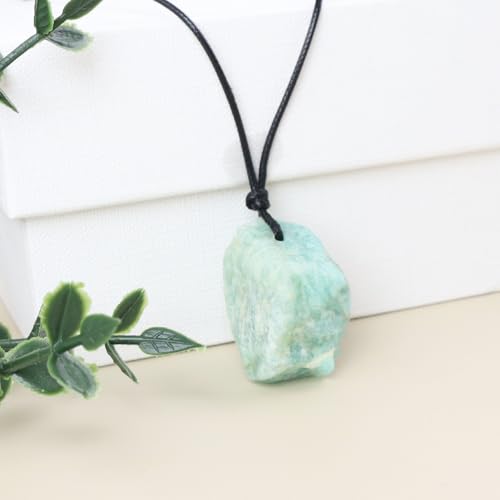Natural Raw Crystal Necklace for Women Irregular Stone Necklaces Spiritual Gemstone Pendant with Adjustable Rope - color: A-Amazonite