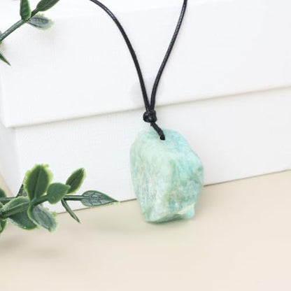 Natural Raw Crystal Necklace for Women Irregular Stone Necklaces Spiritual Gemstone Pendant with Adjustable Rope - color: A-Amazonite