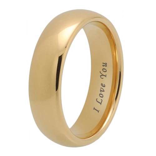 TUTISS 4mm 6mm 8mm 10mm Silver/Gold/White Tungsten Rings for Men Women Couple Fashion Jewelry Anniversary Engagement Wedding Bands Domed Polished I Love You Engraved Comfort Fit - color: 6mm Gold Tungsten I Love You