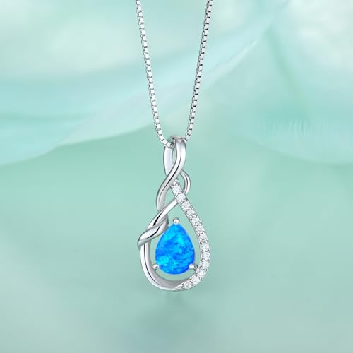 STARCHENIE Infinity Teardrop Necklace for Women 925 Sterling Silver Pendant Birthstone Jewelry - color: Silver-Blue Opal