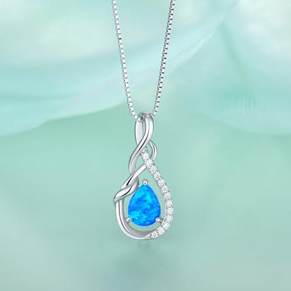 STARCHENIE Infinity Teardrop Necklace for Women 925 Sterling Silver Pendant Birthstone Jewelry - color: Silver-Blue Opal