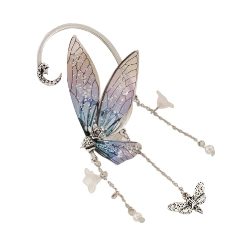 Ear Cuffs for Women, Hook without Pierced Ear Bone Clip Climber Earrings, Butterfly Shaped Ear Clip Wrap Around Earring No Piercing Cuff Earrings for Women - color: Blue
