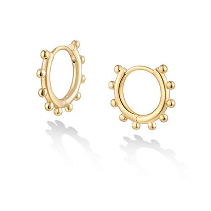 Huggie Hoop Earrings 14K Gold Plated Cubic Zirconia Dainty Simple Cute Beads Elegant CZ Circle Small Hoop Earring for Women Minimalist Handmade Hypoallergenic Jewelry - color: Beaded B