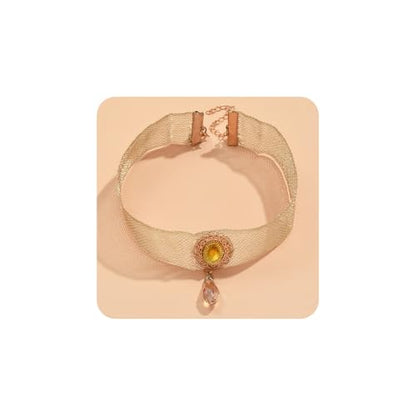 Gothic Lace Choker Necklace for Women, Pearl Sexy Tassel Adjustable Choker Necklace, Boho Halloween Jewelry for Festival Party Cosplay Costume Gifts - color: Gold CZ Pendant
