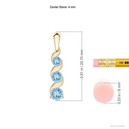 Angara Natural Aquamarine Pendant for Women | Round Aquamarine Three Stone Pendant Necklace in 14K Solid Gold/Platinum With 18" Chain | March Birthday, Anniversary, Gemstone Jewelry Gift