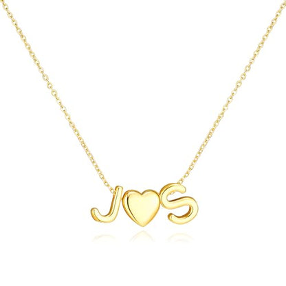 adoyi Initial Necklaces for Women 14k Gold Plated Layered bubble Letter Necklace Dainty Heart A-Z Pendant Necklace Initial Necklaces Stack Birthday Gifts for Women Jewelry - color: Gold-Heart, style: J+S