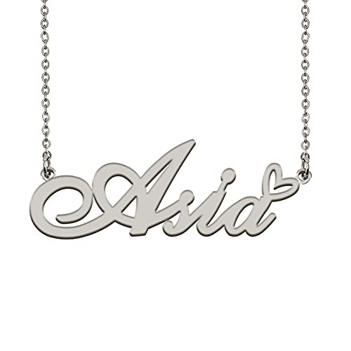 HUAN XUN Custom Name Necklace for Women Stainless Steel Customized Jewelry | 18k Gold Plated Nameplate Heart Pendant,Adjustable Delicate Chain,Personalized Gifts for Mother Day Christmas Birthday - color: Asia - Silver