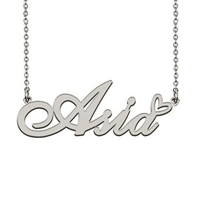 HUAN XUN Custom Name Necklace for Women Stainless Steel Customized Jewelry | 18k Gold Plated Nameplate Heart Pendant,Adjustable Delicate Chain,Personalized Gifts for Mother Day Christmas Birthday - color: Asia - Silver