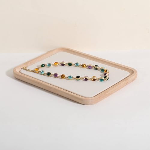 velvet Jewelry organizer tray, Beech wood Jewelry Display Plate, Beige Jewelry Viewing Tray, Jewelry showcase tray for Necklace Bracelet Ring Earring stand holder (Cream-Large, 9.8x 7.1 in) - size: Large