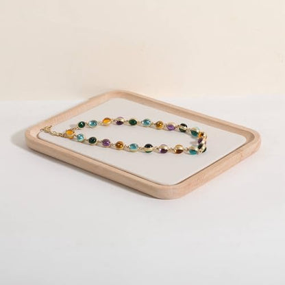 velvet Jewelry organizer tray, Beech wood Jewelry Display Plate, Beige Jewelry Viewing Tray, Jewelry showcase tray for Necklace Bracelet Ring Earring stand holder (Cream-Large, 9.8x 7.1 in) - size: Large