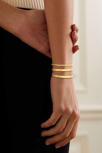 14K Gold Plated Stackable Bangle Bracelets for Women | Dainty Cuff Bracelets, Stackable for Women, Waterproof Bracelet Stack, Gold Jewelry Gifts Trendy Adjustable Accessories - color: 3-layer-C-Gold