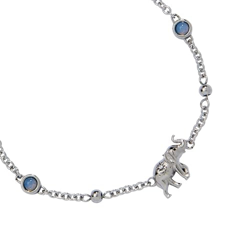 Alex and Ani Elephant Inline Charm Anklet | Silver & Opal | Chain Anklet | Dainty Animal Anklet | Animal Jewelry For Women
