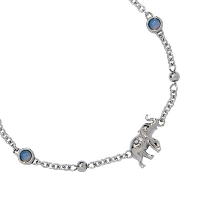 Alex and Ani Elephant Inline Charm Anklet | Silver & Opal | Chain Anklet | Dainty Animal Anklet | Animal Jewelry For Women