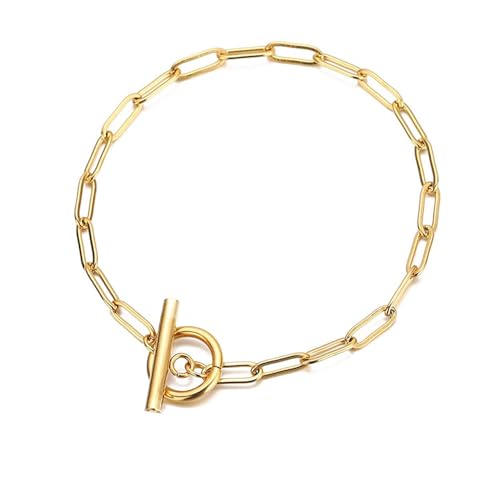 Dainty Bracelets for Women Paperclip Chain Bangles Handmade Tiny Cute Oval and Round Beaded Bracelet 316L Stainless Steel Jewelry Gift for Best Friend - style: Circular bracelet-Gold