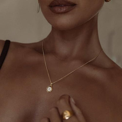 14K Gold Plated Initial Necklaces for Women, Letter Charm Pendant Necklace | Dainty Oval White Enamel Personalized Name Necklace, Trendy Jewelry with 16 inches Chain and 2 inches Extender - color: S