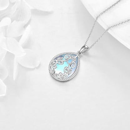 YAFEINI Teardrop Necklace Sterling Silver Filigree Irish Pendant Necklace Natural Stone Moonstone/Lapis Lazuli/Larimar/Moss Agate Necklace Jewelry - color: Moonstone Filigree Necklace