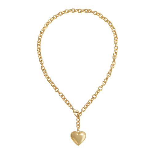 Puffy Heart Pendant Necklace for Women | Long and Short Pendant Necklace with 18K Gold Plated Heart Charm Statement Fashion Jewelry Gift - size: Short, style: Gold Chain & Heart