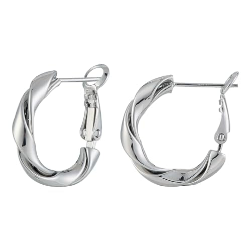 14k Gold Plated Hoop Earrings for Women, 925 Sterling Silver Posts Thick Twist Hypoallergenic Chunky Large Earrings 20mm 30mm 40mm 50mm - color: silver, size: 20mm