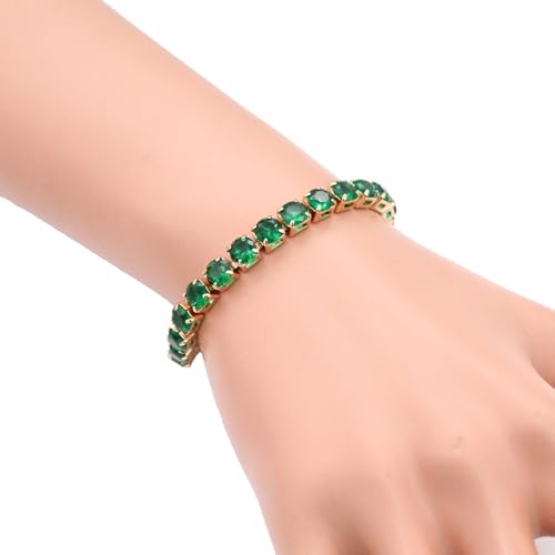Tennis Bracelet, 6mm Black Cubic Zirconia, Gold Plated Brass, 7 Inch Length, 16.5 Grams, Multiple Colors Available - color: Gold Green