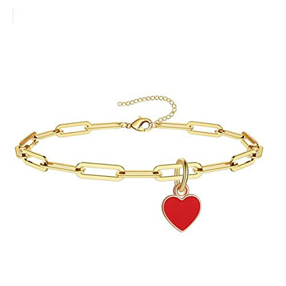Sweet Enamel Forever Love Heart Shape Link Bracelet Paperclip Chain Stainless Steel Necklace for Mom Wife Lover Valentine's Day Preppy Jewelry - color: Red