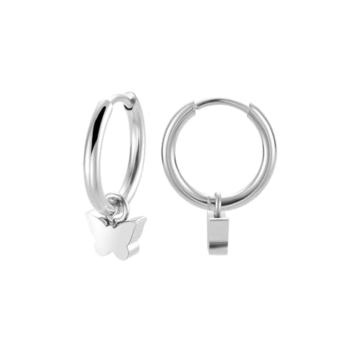 Women's Huggie Hoop Earrings with Small Cute Charm - style: Silver Butterfly