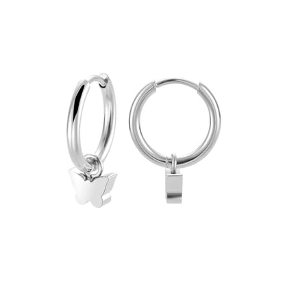 Women's Huggie Hoop Earrings with Small Cute Charm - style: Silver Butterfly