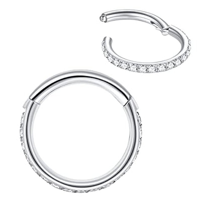 316L Surgical Steel Seamless Nose Ring Cartilage Hoop Silver/Gold/Rose Gold/Black 16G 18G 20G 6mm-12mm CZ Paved Helix Rook Tragus Lobe Body Pierecing Jewelry Segment Clicker Lip Rings Rook Earrings - color: Silver, size: 16 Gauge 8mm
