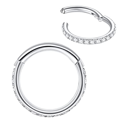 316L Surgical Steel Seamless Nose Ring Cartilage Hoop Silver/Gold/Rose Gold/Black 16G 18G 20G 6mm-12mm CZ Paved Helix Rook Tragus Lobe Body Pierecing Jewelry Segment Clicker Lip Rings Rook Earrings - color: Silver, size: 16 Gauge 7mm