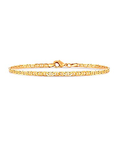 Barzel 18K Gold Plated Flat Marina Link Anklet for Women - Made In Brazil