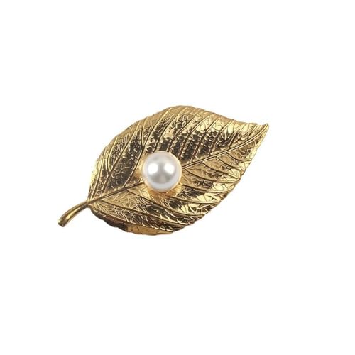 Fashion Leaf Pearl Brooch Lapel Shawl Pin Leaves Cultured Freshwater Pearls Brooches Pins Suit Dress Clothes Decorations Elegant Jewelry for Women Men Decor - color: Gold