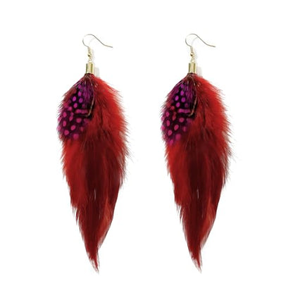 Bohemian Feather Dangle Earrings for Women with Shell Beads Long Tassel Design Drop Earrings - style: Style-Red