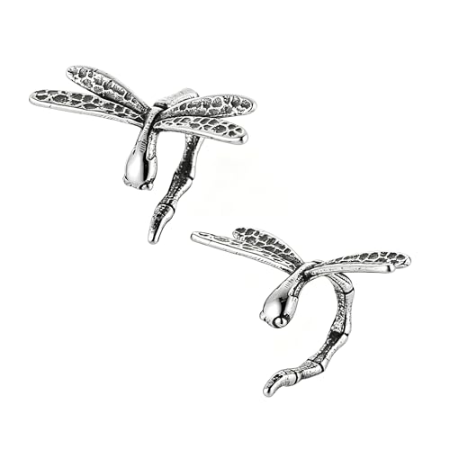 HZMAN Dragonfly Ear Cuff for Men Women, Stainless Steel Non-Piercing Ear Wrap, Vintage Gothic Insect Statement Earring, No Piercing Required, Fixed Non-Adjustable Design