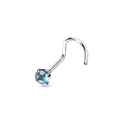 316L Surgical Steel Nose Screw Ring 18G Nose Screw Stud Prong Set 3mm CZ Gems Nostril Piercing Jewelry 1/4 Inch (6mm) - color: Light Blue