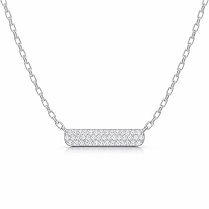 Horizontal Bar Necklace for Women, Sterling Silver or 14K Gold Plated Silver, Minimalist, CZ Diamond, Dainty Bar Pendant - Unique Jewelry Gift - style: Full Pavé - Silver
