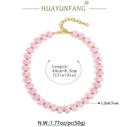 Chunky Beads Necklace for Women Trendy Gold Puffy Heart Choker Necklace Colorful Resin Beaded Heart Pendant Necklaces Statement Jewelry - color: Round-Pink