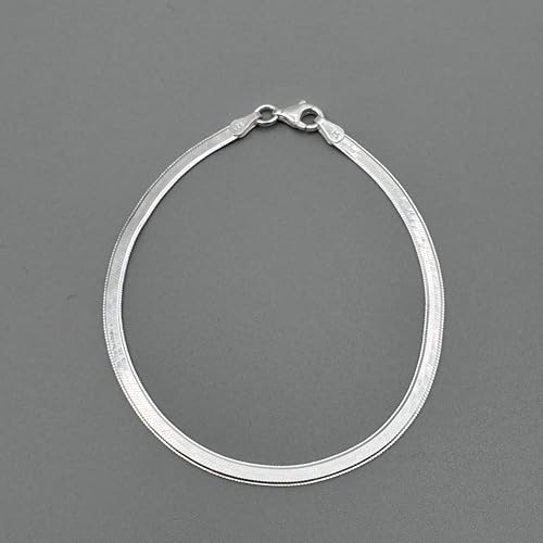 925 Sterling Silver Herringbone Bracelet for Women 3mm – Flat Snake Chain