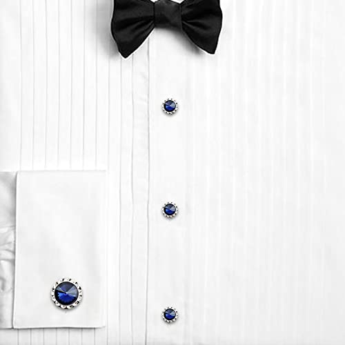 AMITER Crystal Cufflinks and Tuxedo Studs for Men, Cuff Links Suits for Shirt Formal Dress Business Wedding Anniversary - color: Navy Blue
