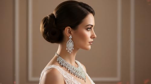 Touchstone Indian jewelry sets for women tikka wedding necklace costume guest statement bollywood rhinestones crystal faux pearls gold big royal neck piece set bridal fashion accessories - color: D303 White 2