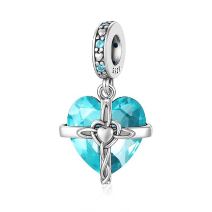 Birthstone Charm, 925 Sterling Silve Heart Dangle Charms for Pandora Bracelets, Ladies Birthday Gift - style: L-December